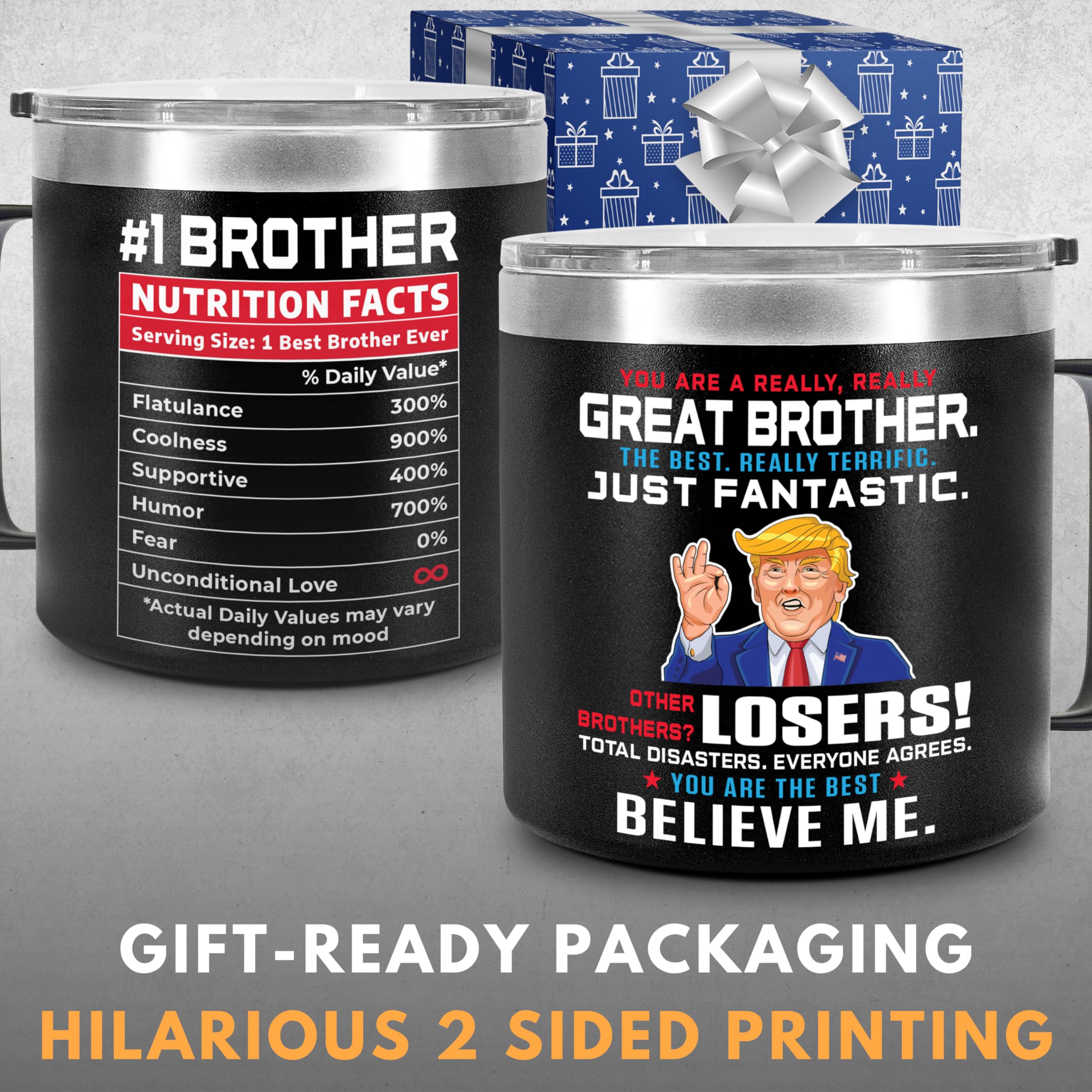 Gifts for Brother from Sister, Birthday Gift for Adult Older Bro, You Are A Really Great Brother Mug Tumbler 14Oz - Insulated Coffee Cup with Lid and Gift Box