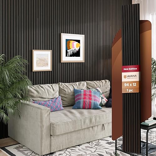 Miniatura 53 de Avana Paneles de pared de madera acústica de 94.4 x 12.6 pulgadas, 4 paneles acústicos de roble negro, 4 unidades, paneles de pared para decoración