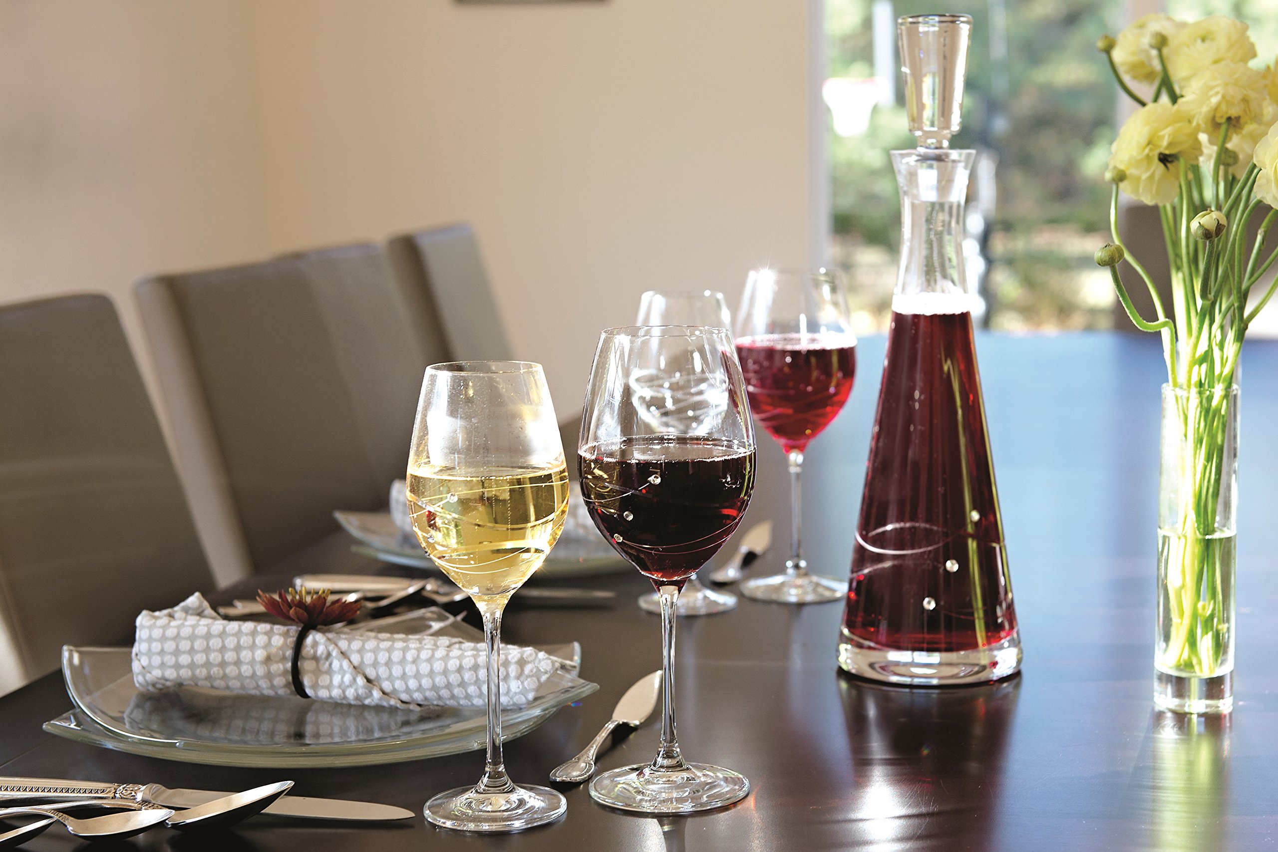 Barski - Copa hecha a mano - Brillante - Copa de vino blanco - Decorada con diamantes de cristal reales - 354.4 g - Fabricado en Europa - Juego de 4