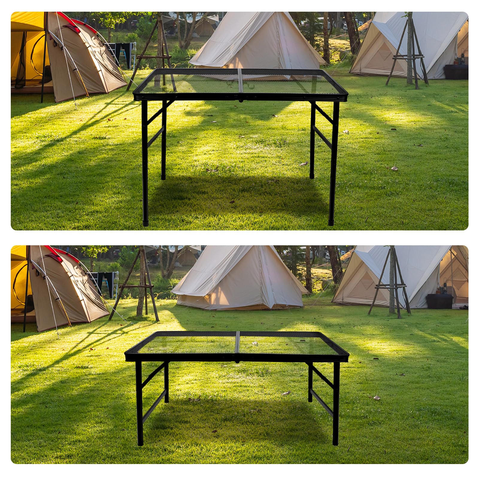 Mesa de camping plegable de 3 x 2 pies, mesa de picnic portátil de metal, mesa plegable ajustable de altura ligera para exteriores, color negro 6