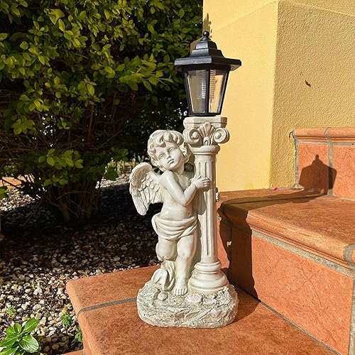 Miniatura 3 de Estatua de ángel con luces solares (izquierda) de 19.7 pulgadas, estatua solar de jardín de ángel para exteriores con pilar de Roma para decoración