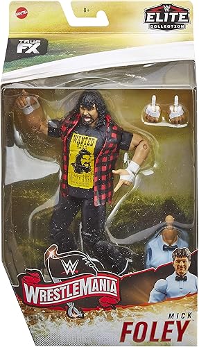 Miniatura 7 de WWE Elite Collection Mick Foley WrestleMania 22 Figura de acción con articulación de lujo, detalles realistas, equipo de anillo auténtico, manos