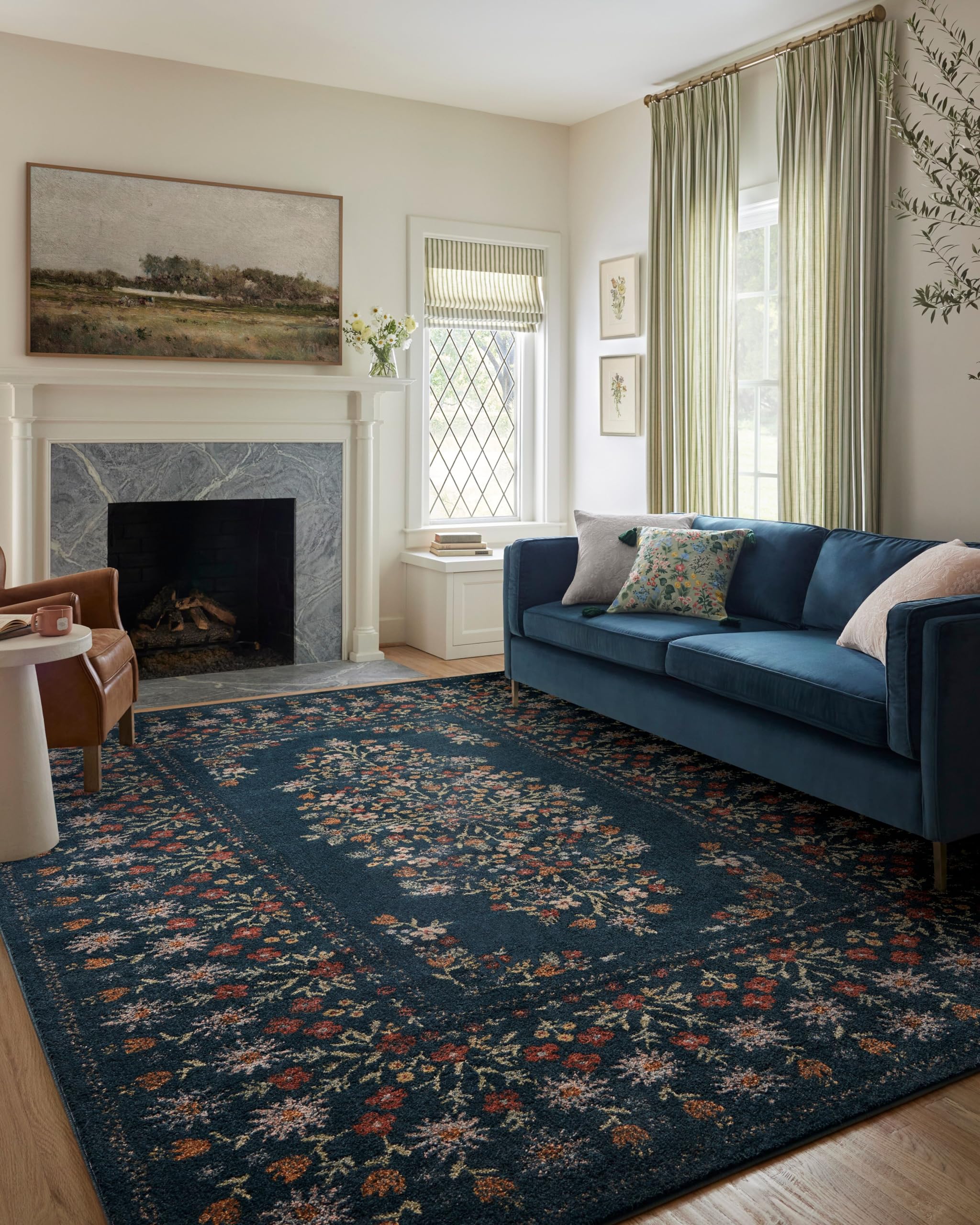 Loloi Rifle Paper Co. Laurel Collection LAU-01 Dark Navy 7'-10" x 10' Area Rug