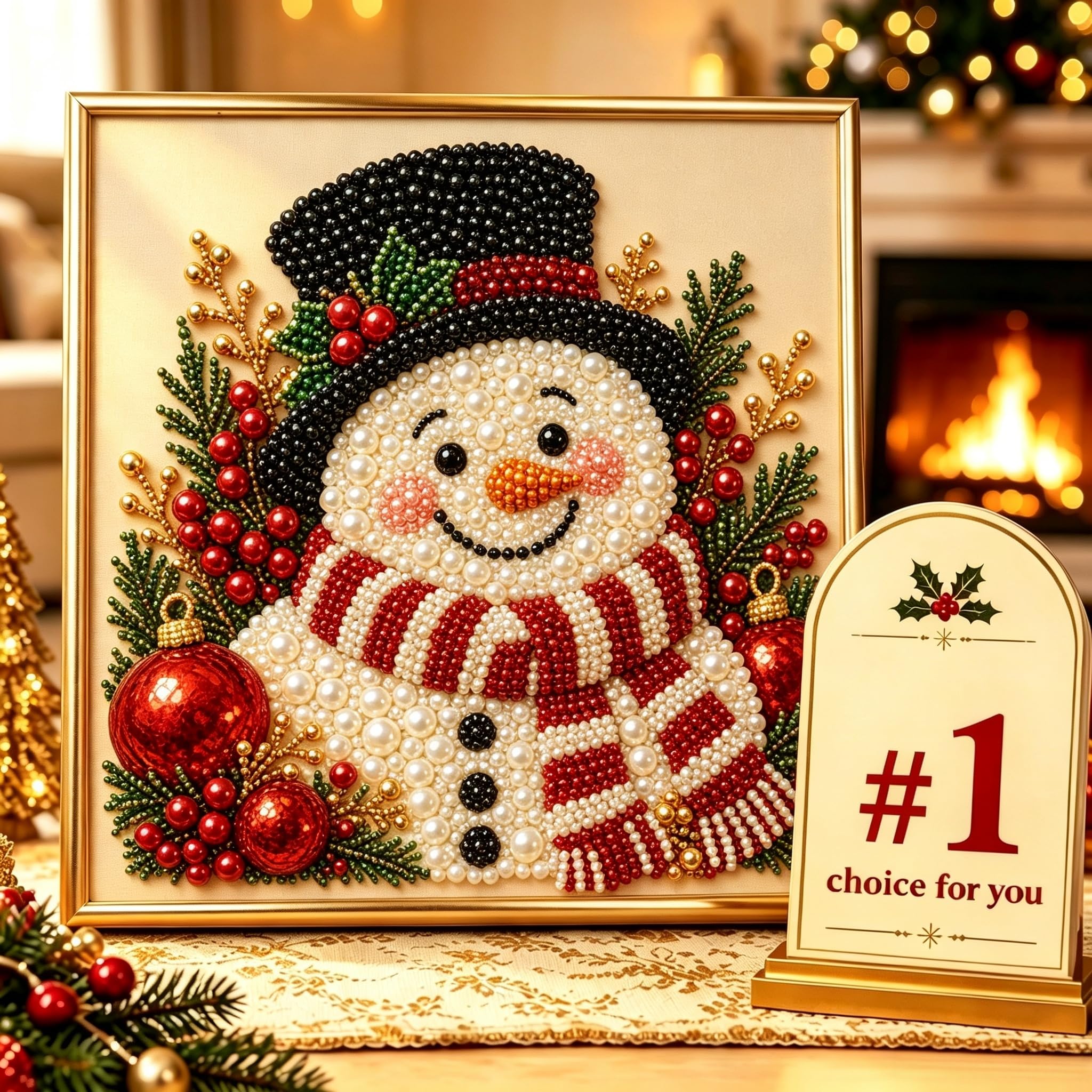 O Diy Christmas Pearl Diamond Painting Art Kit With Frame, Christmas Pearl Beads Art Craft For Adults, Gemstone Diamond Dots For Home Wall Decor, Relaxing Creative Hobby (O)