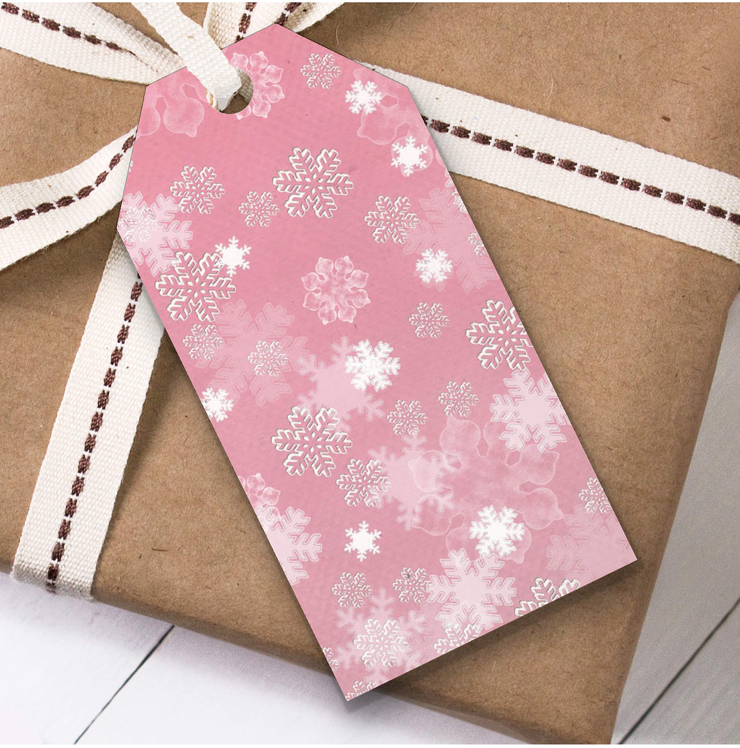 Pink White Snowflakes Christmas Gift Tags (Present Favor Labels)