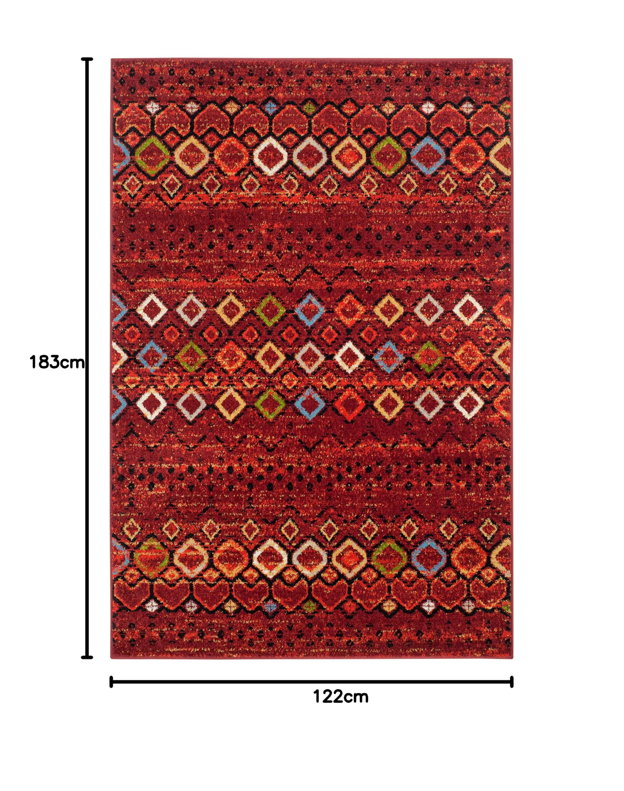 SAFAVIEH Tapis Boho pour Salon, Salle à Manger, Chambre à Coucher - Amsterdam Collection, Tapis à Poil Court, Rouge Terracotta et Multi, 122 X 183 cm