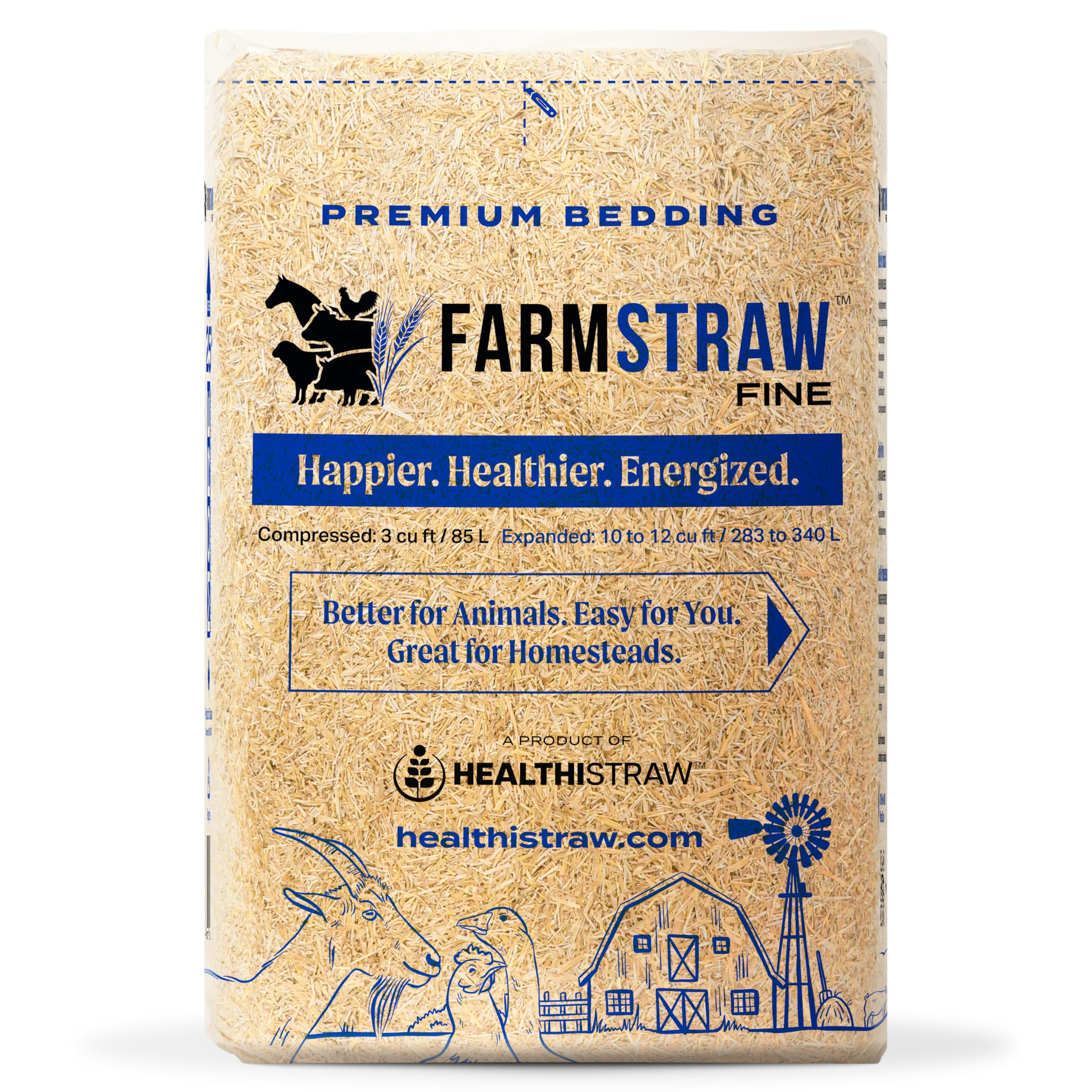 Fine Compressed Wheat Straw Animal Bedding 3 Cubic Feet Bag Expands to 10 to 12 Cubic Feet