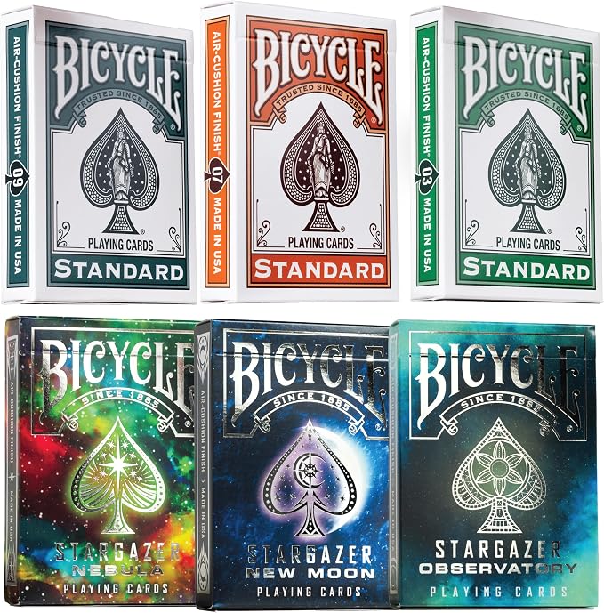 Bicycle Playing Cards 6-Deck Collector’s Bundle – Includes Stargazer Nebula, New Moon, Observatory, Color Series Fairway, Pumpkin & Wintergreen.