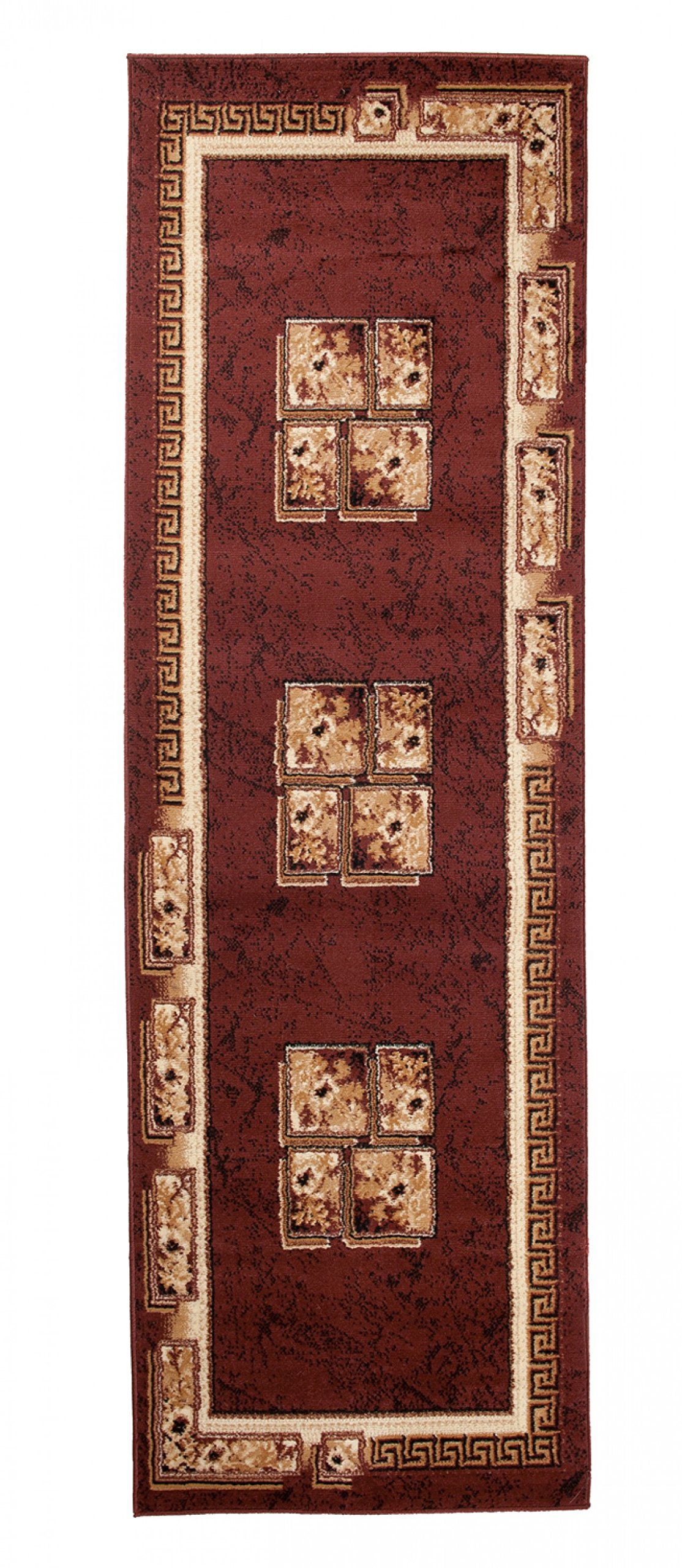 Tapiso Atlas chodnik z krótkim włosiem, designerski dywan do salonu, brązowy, beżowy, nowoczesny, kwiatowy, grecki wzór, do sypialni, Ökotex 80 x 300 cm