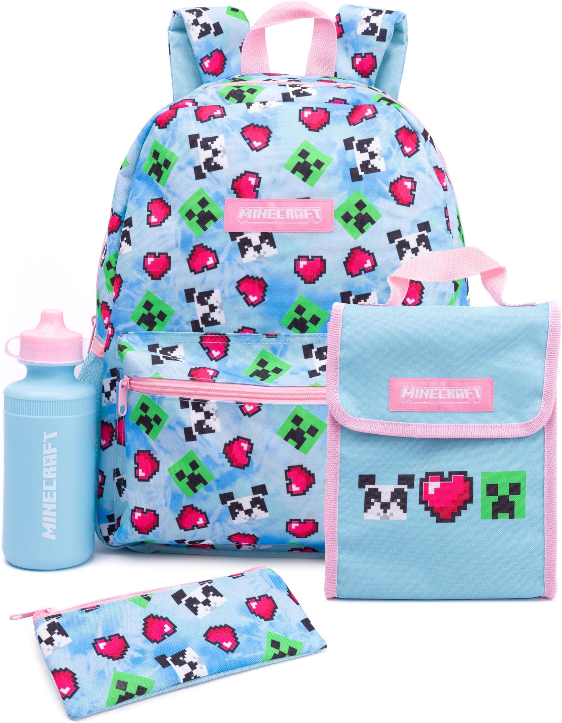 Minecraft Unisex Kids Backpack Set | Rucksack Options Creeper TNT Zombie Skeleton Enderman Sprites Villains | Zip-Up & Hook Closure | Gamer Back to School Essentials Merch