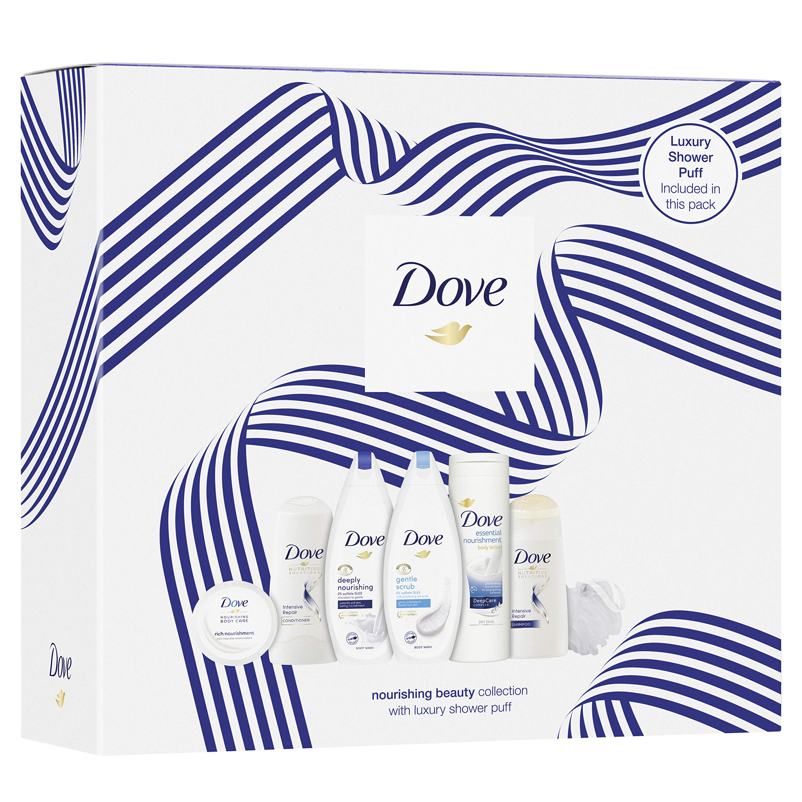 Dove Nourishing Beauty Collection Gift Set for women with Loofah Puff