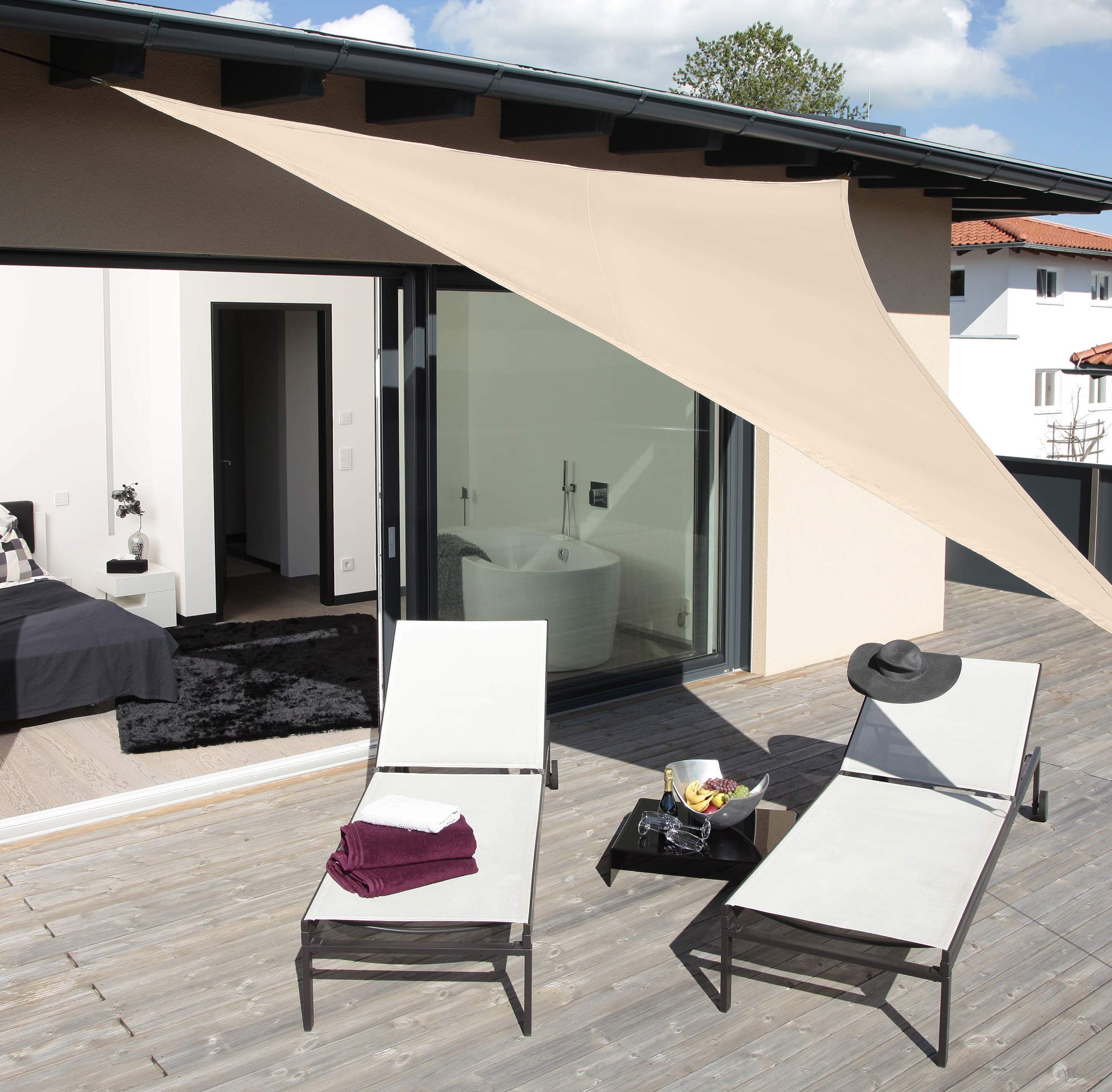 Windhager SunSail Riviera, Sonnensegel, Sonnenschutz, UV-Schutz, witterungsbeständig, wasserabweisend, Dreieck (gleichschenkelig), 10888, khaki, 3,6 m, Dreieck 3,6 m