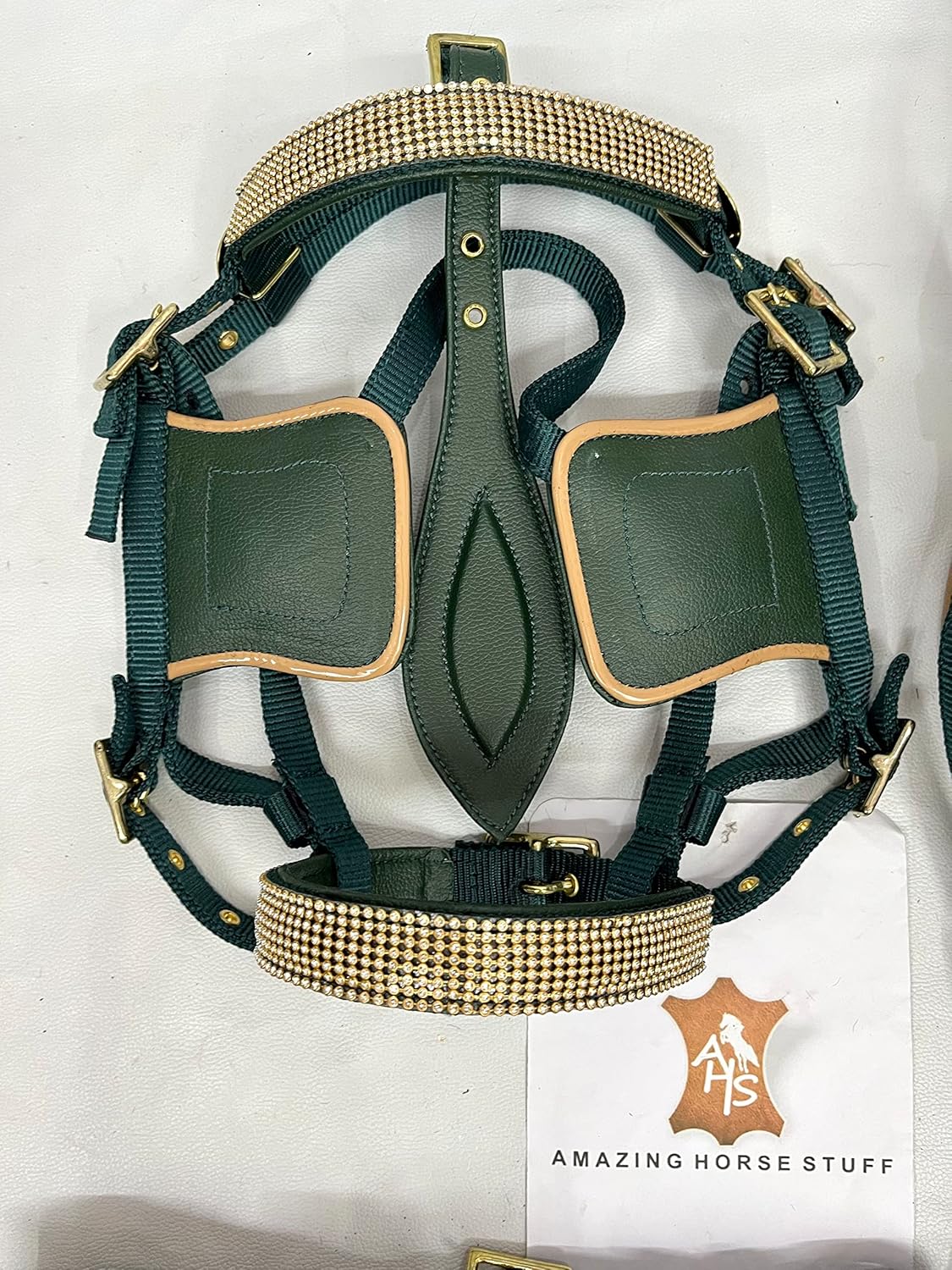 Olive Green Nylon Driving Harness | Beige Patent Piping | Full | Cob | Pony | Shetland | Mini |