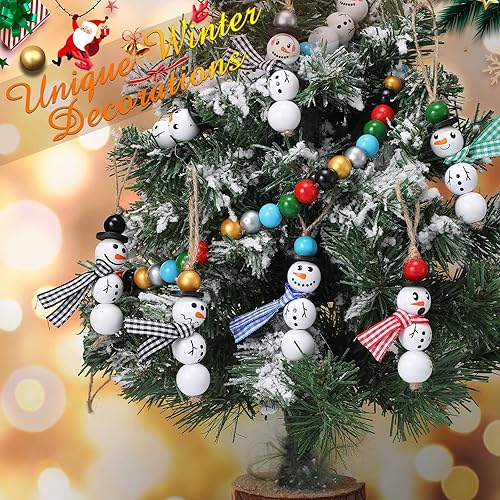 Miniatura 4 de Vicenpal 450 Piezas Cuentas de Madera de Navidad Muñeco de Nieve de Invierno Cuentas de Madera a Cuadros Estilo Búfalo con Bufanda de Hilo Colorido