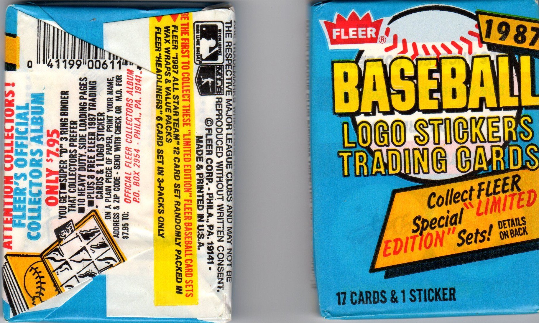 Fleer 1987 Baseball Cards - Wax Pack (1 Pack of 17 Cards + 1 Sticker)