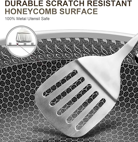 Miniatura 4 de MICHELNAGELO - Juego de sartenes antiadherentes, sartén de acero inoxidable con tapa, sartenes de acero inoxidable de 10 y 12 pulgadas con