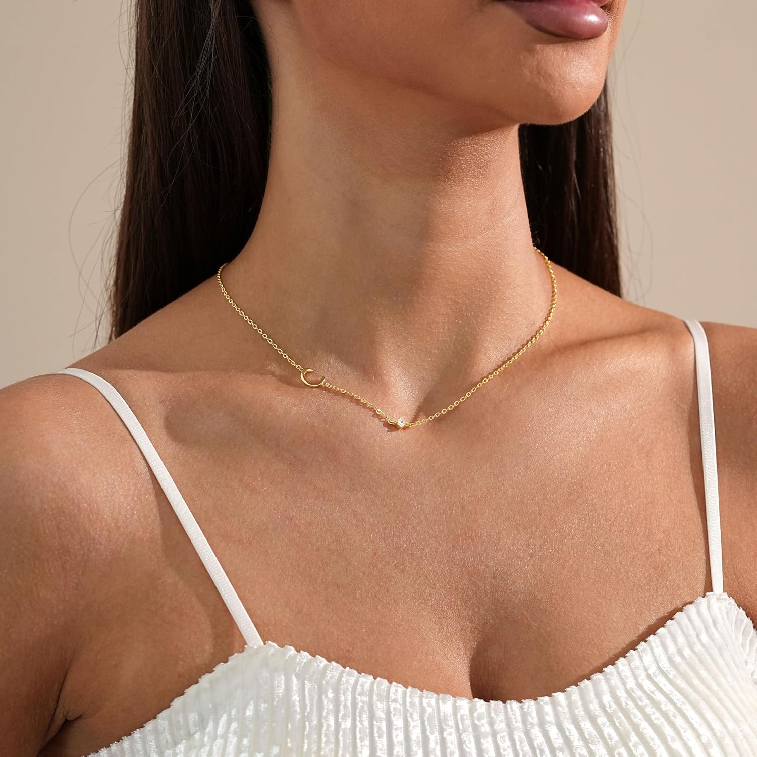 Initial Necklaces for Women,14K Gold Plated CZ Sideways Letter Necklace Dainty Small Cute Gold Initial Necklace Personalized Custom Name Choker Necklaces for Women Non Tarnish Jewelry Aesthetic Stuff - Image 4