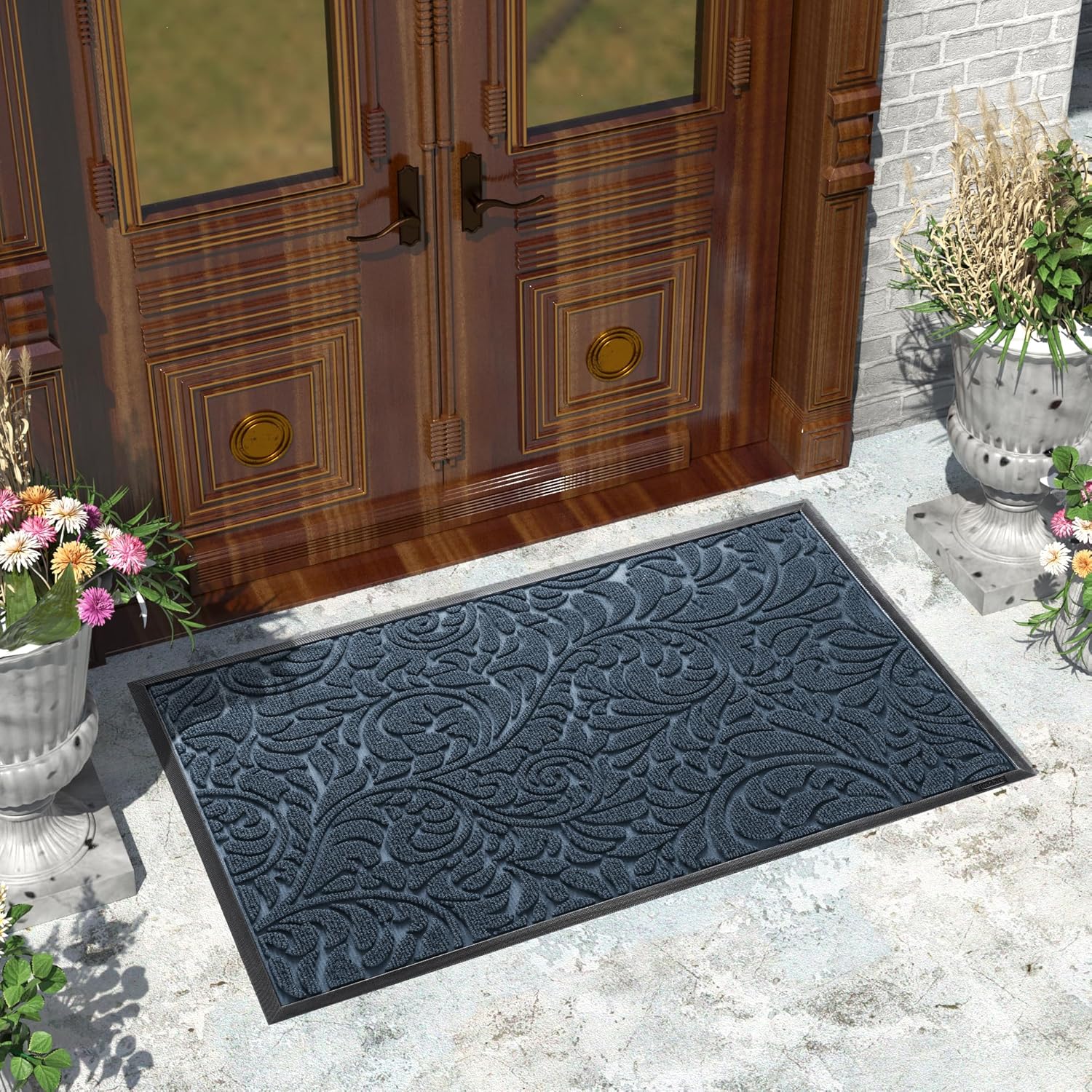 Yimobra Sturdy Door Mat, Heavy Duty Front Welcome Mats for Home Entrance Outdoor Indoor, Doormat for Outside Back Patio Floor Entry Porch Garage Office, Weather Resistant Easy Clean, 47 x 32, Blue Blue 47" x 32"