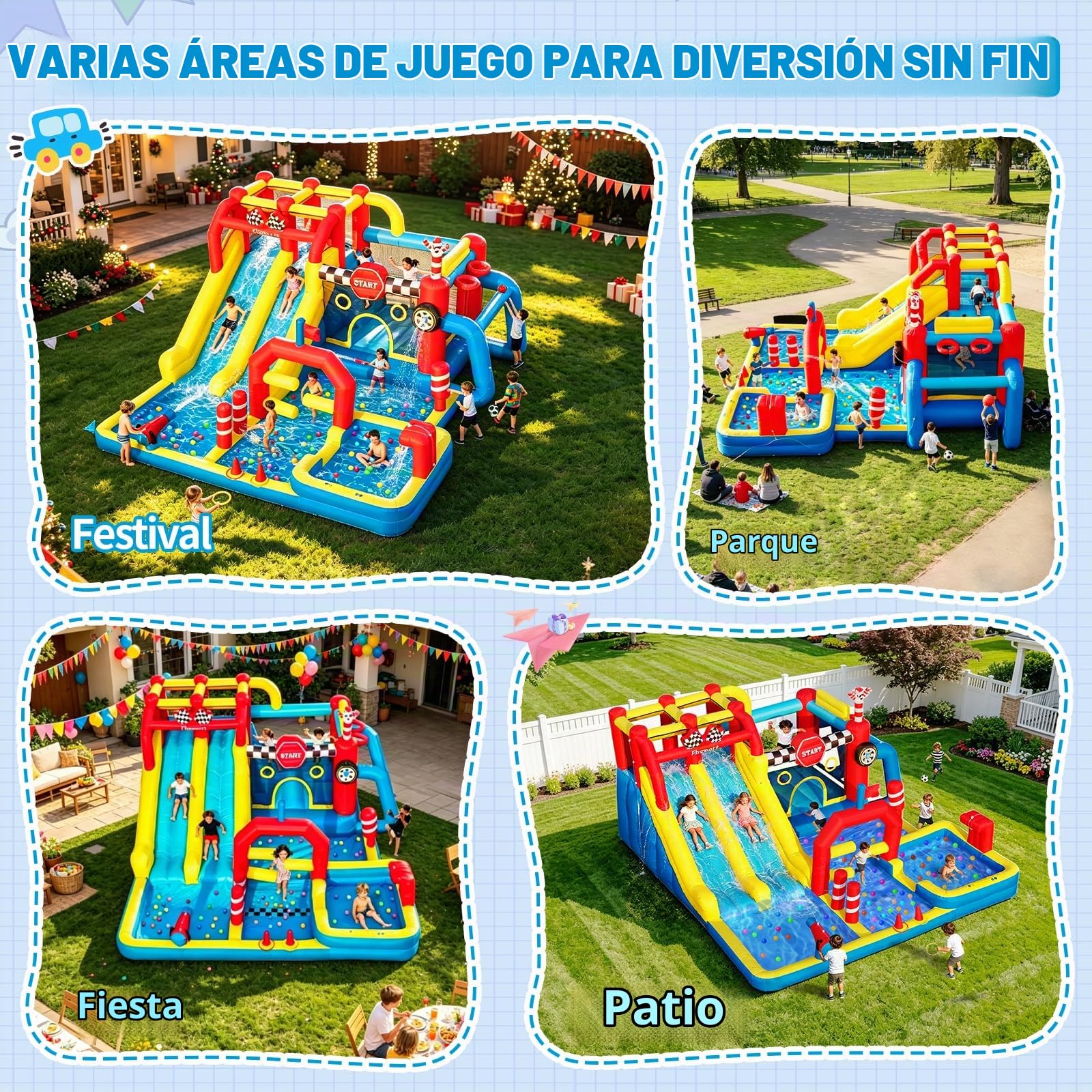 FBSPORT Castillo Hinchable 750W, 12-en-1 con Tobogán Acuático, Piscina, Área de Salto y Pared de Escalada, Este Castillo Hinchable para Interior y Exterior
