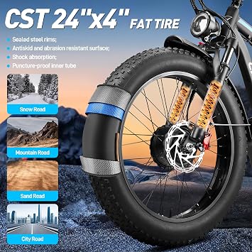 Peak 9000W Dual Motor Ebike, 49MPH Electric Bike for Adults with Hydraulic Disc Brake, 58V 36AH Detachable Battery, Up to 105Miles, 24Inch Fat Tire Electric Bicycle for Snow Off-Road Commuter Mountain