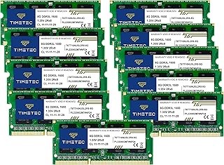 Timetec 80GB KIT(10x8GB) DDR3L / DDR3 1600MHz (DDR3L-1600) PC3L-12800 / PC3-12800 Non-ECC Unbuffered 1.35V/1.5V CL11 2Rx8 Dual Rank 204 Pin SODIMM Laptop Notebook PC Computer Memory RAM Module Upgrade
