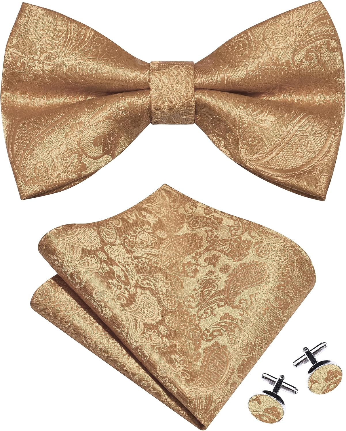 GUSLESON Mens Paisley Bow Tie Handkerchief Jacquard Woven Adjustable Pre-Tied Bowties Pocket Square Cufflinks Set