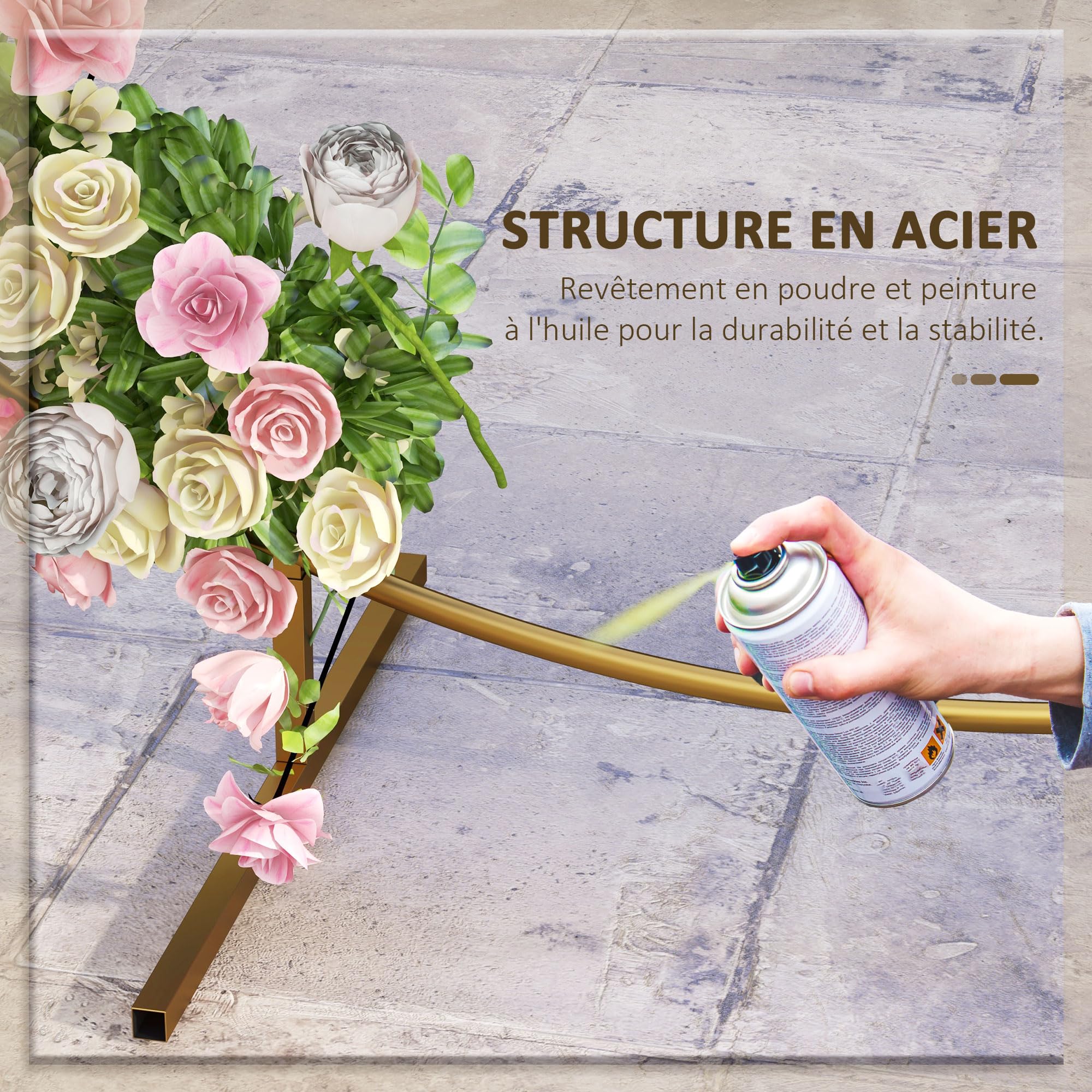 Outsunny Kit d'Arche Ballon Rond Arche de Jardin Rosiers Acier Doré 2,24 m | Décoration, pour Plantes Grimpantes, Mariage Anniversaire Cérémonie Banquet