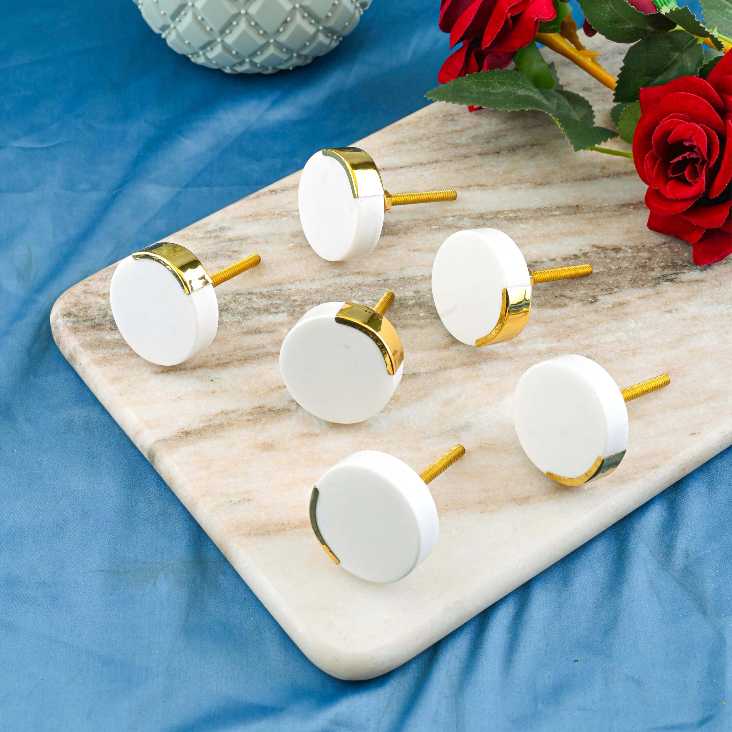 Perilla Home Juego de 6 pomos redondos decorativos de mármol para el hogar, gabinetes de cocina, armarios, puertas de cristal, aparadores, armarios y tiradores de cajón (blanco)