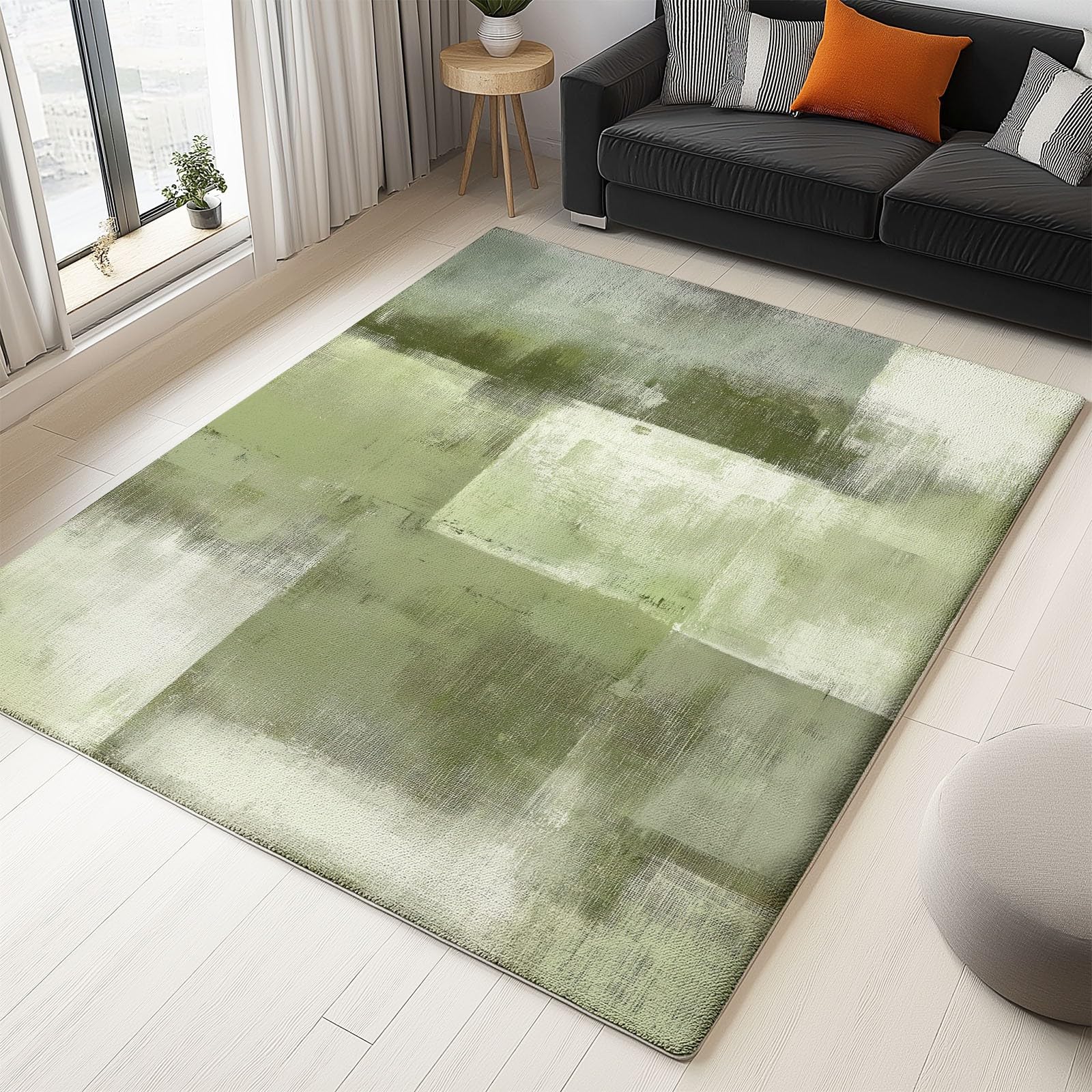 Lavabile in Lavatrice Tappeto per Soggiorno Camera da Letto Ufficio Decorazione 120 x 180 cm, Astratto Quadrati Pittura Digitale Tema Flanella Tappeti con Supporto Antiscivolo, Verde