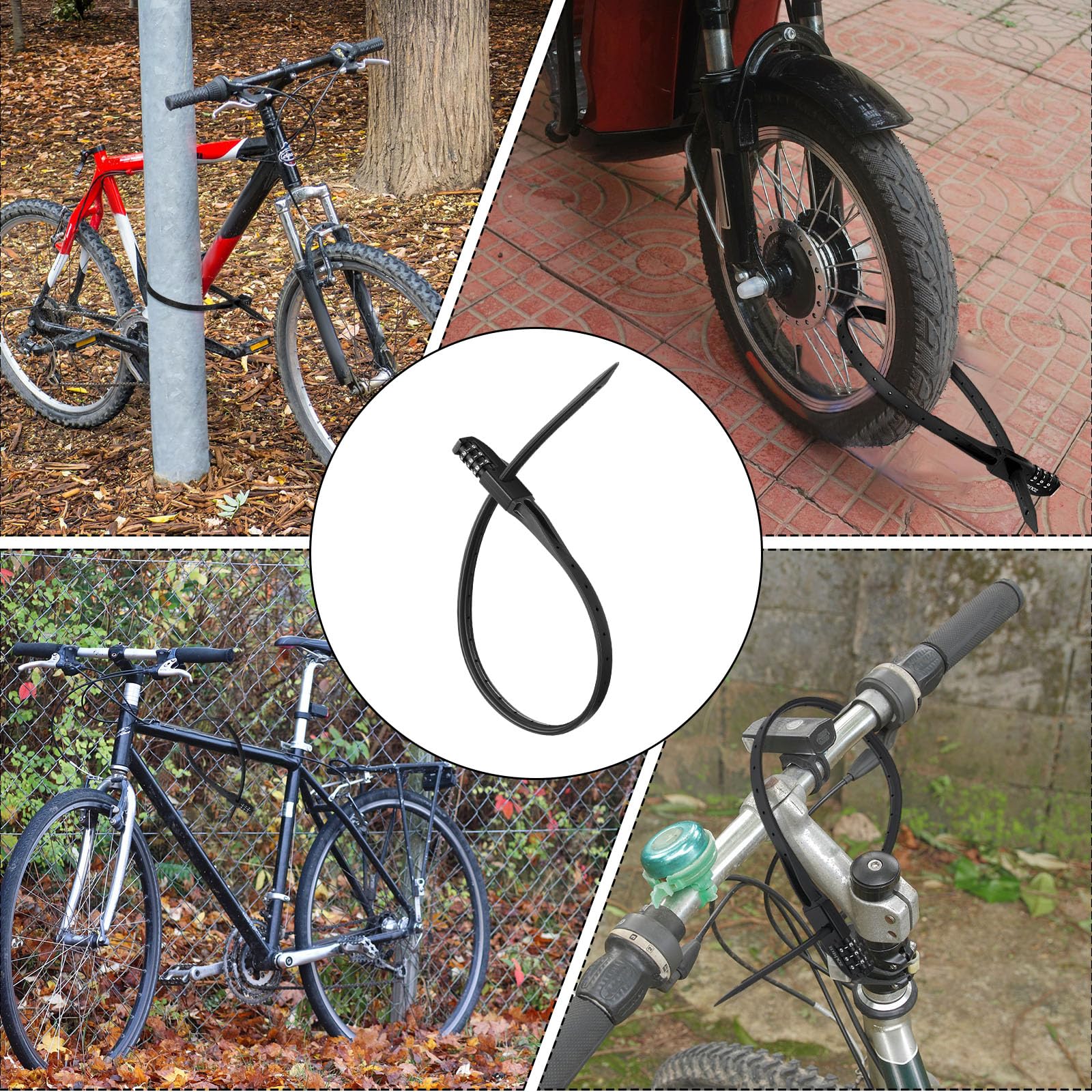 Qunclay Lot de 2 verrous à combinaison pour vélo, armoire, réfrigérateur, câble de vélo, verrou de sécurité multi-usage pour casque de moto, pour ski, porte française en extérieur (noir, lot de 2)