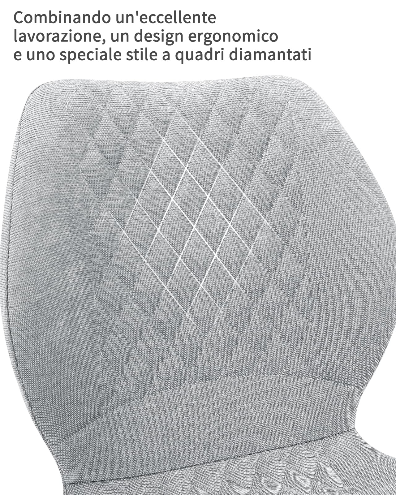 LEWE Set di 4 Sedie da pranzo in lino, stile moderno a scacchi con gamba in metallo, imbottite, sedia da cucina senza braccioli per ristorante/soggiorno/camera da letto, [grigio]