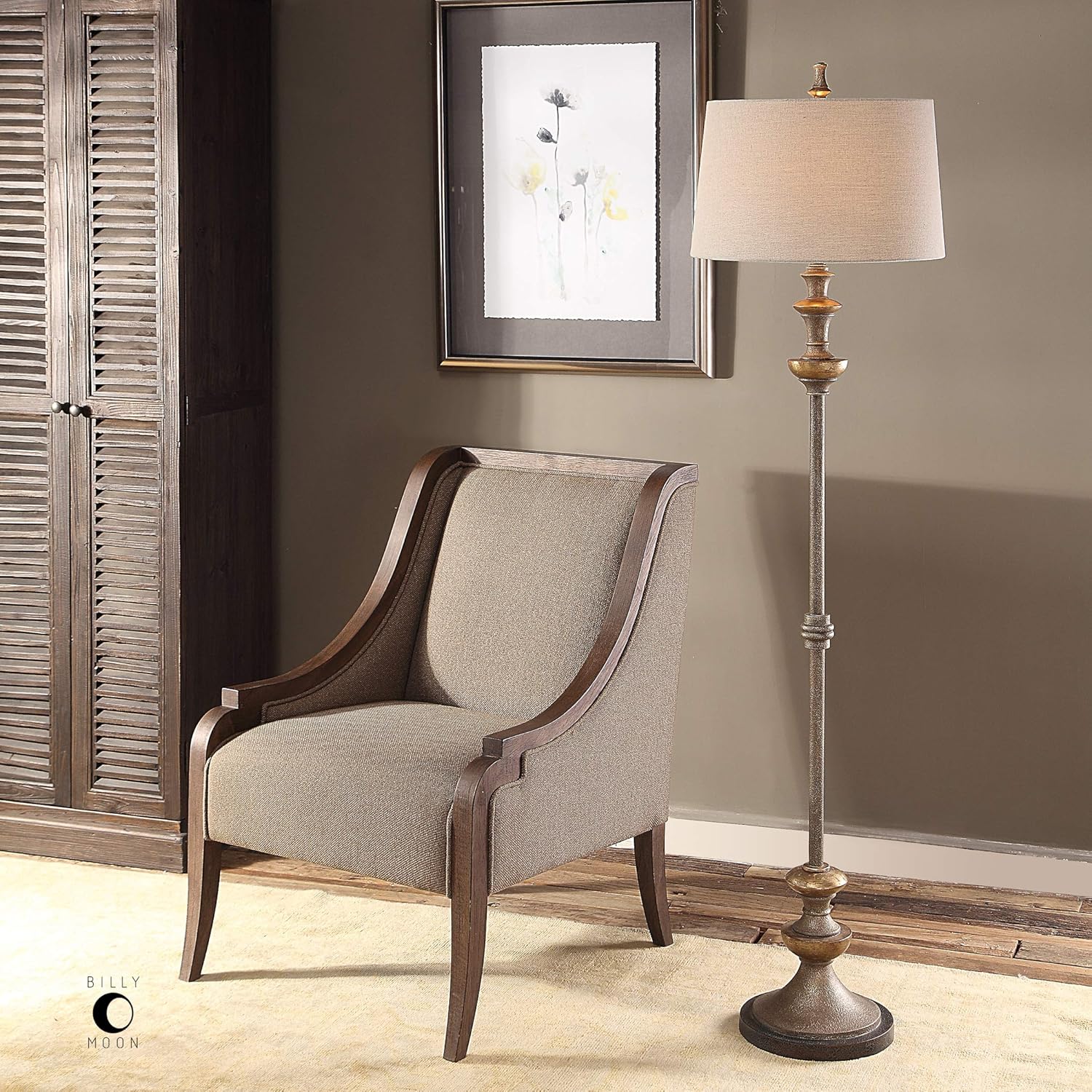 MY SWANKY HOME Classic Tall Silver Bronze Floor Lamp | Traditional Thin Metal Pole Ivory Shade