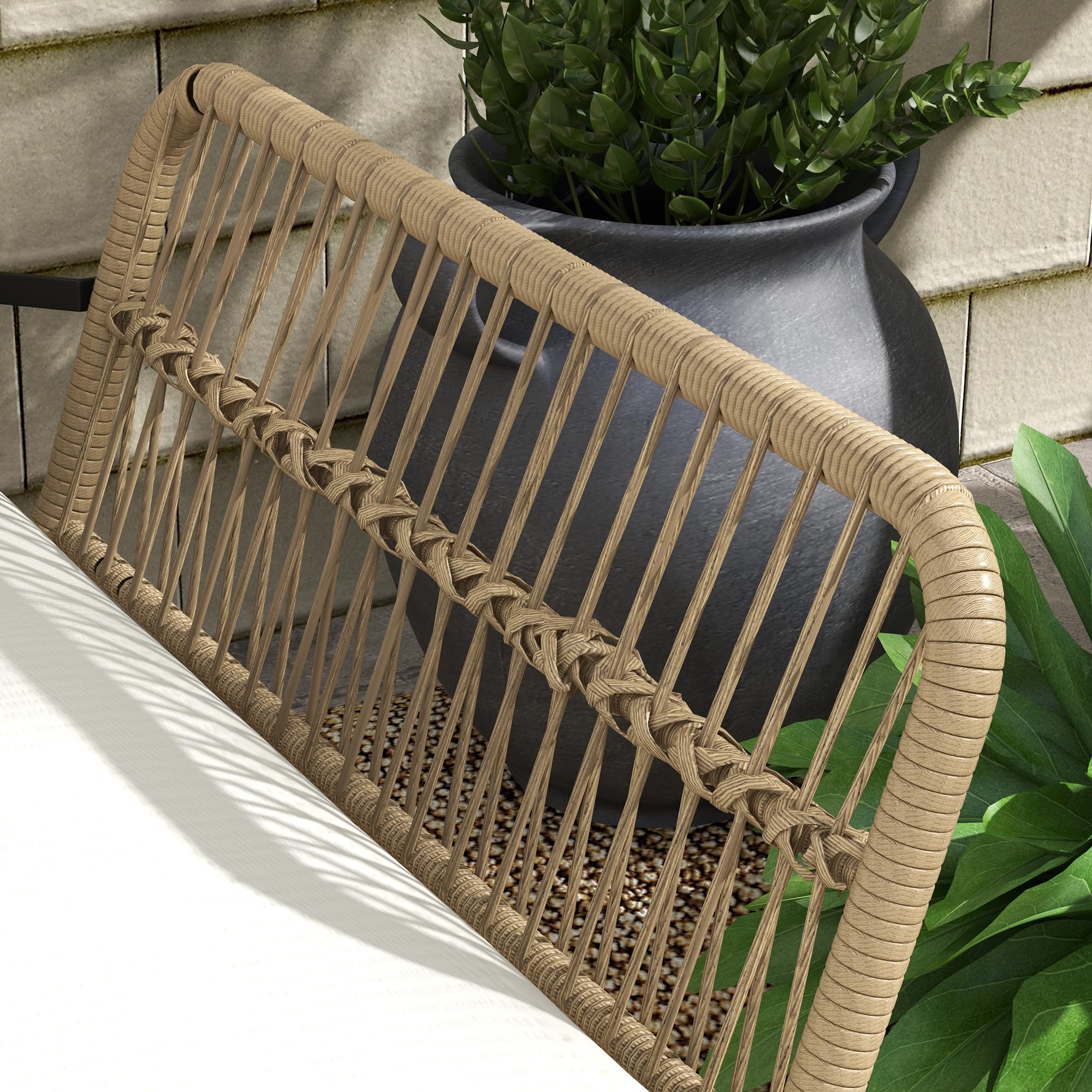Outsunny Salon de Jardin Extérieur d'angle 3 Places Modulable Patio Crème | Résine Tressée, Canapés, Chaise Longue, Table Basse en Verre, Coussins, Mobilier de Jardin, Terrasse