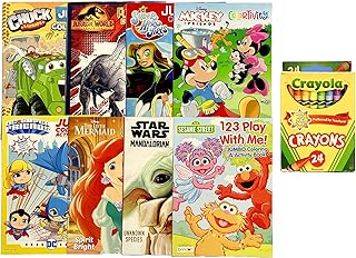 8 Pack Bulk Assorted Kids Coloring Books Bundle, Ages 4-8 Includes Coloring and Activity Books with Games, Puzzles, and Mazes with 24 Count Pack of Crayons (No Duplicates, Styles May Vary)