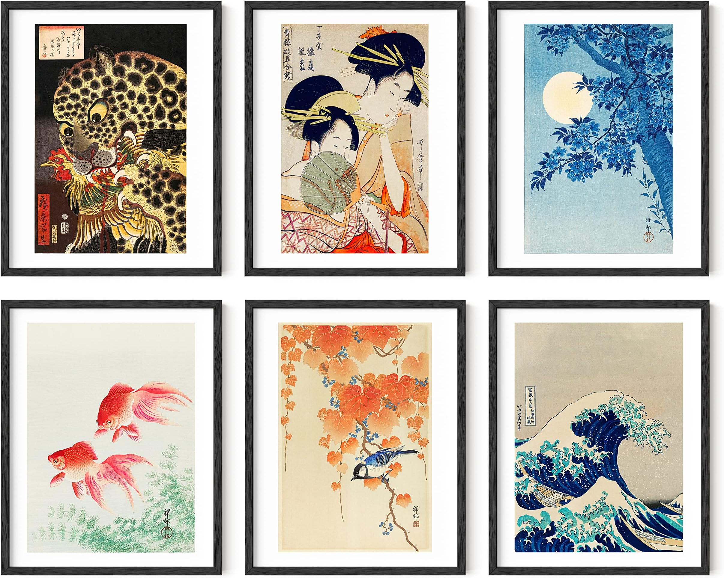 HAUS AND HUES Asian Art Prints Japanese Art Wall Decor - Set of 6 Japanese Wall Art Japanese Posters & Japanese Paintings | Hokusai Paintings, Waves Poster, Japanese Pictures for Wall UNFRAMED (11x14)
