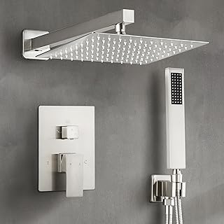 Fransiton Shower Faucet set with Shower head 10 Inches Rainfall Shower Head and Handle Set Single Handle Wall Mounted Shower System Set with Female Threads Valve Body(Brushed Nickel)