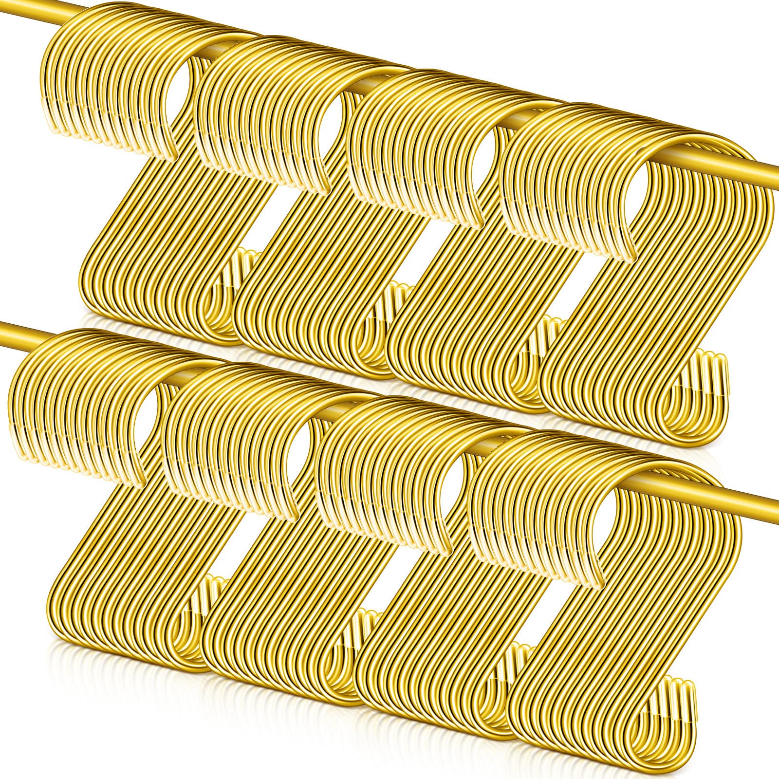Hotop Ganchos de acero inoxidable en forma de S de 3.15 pulgadas, ganchos de metal para colgar cortinas, sartenes, tazas, plantas, bolsos, jeans, toallas (dorado, 100 piezas)