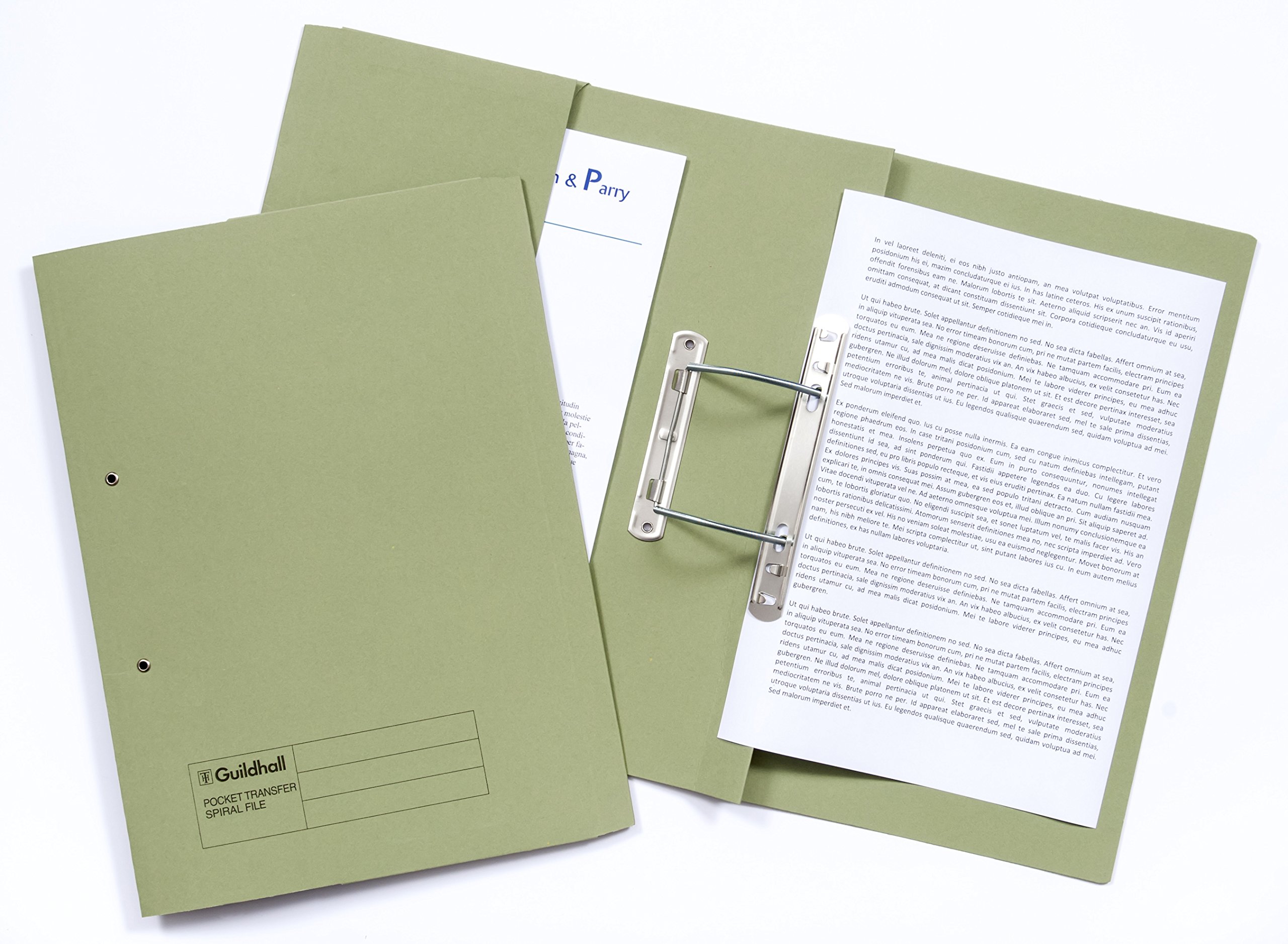Exacompta - Ref 211/6002Z - Guildhall - Pocket Spiral File, 420gsm Heavyweight Manilla, Holds A4 & Foolscap Documents, Left Hand Pocket, Blue Angel Certified - Green, Pack of 25