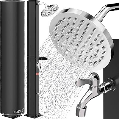 Casaria® Solardusche 60 Liter UV-beständig Edelstahl Ablage 105GSM Schutzhaube Regendusche Pooldusche Campingdusche 60°C Warmes Wasser Dusche Außendusche