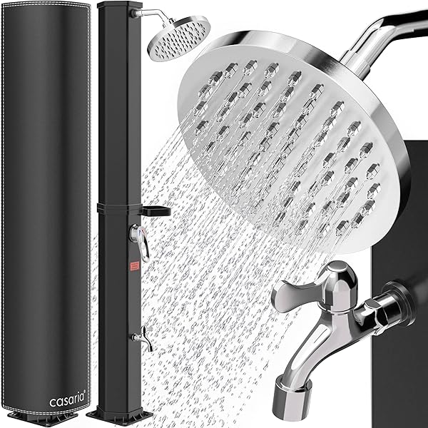 Casaria® Solardusche 60 Liter UV-beständig Edelstahl Ablage 105GSM Schutzhaube Regendusche Pooldusche Campingdusche 60°C Warmes Wasser Dusche Außendusche