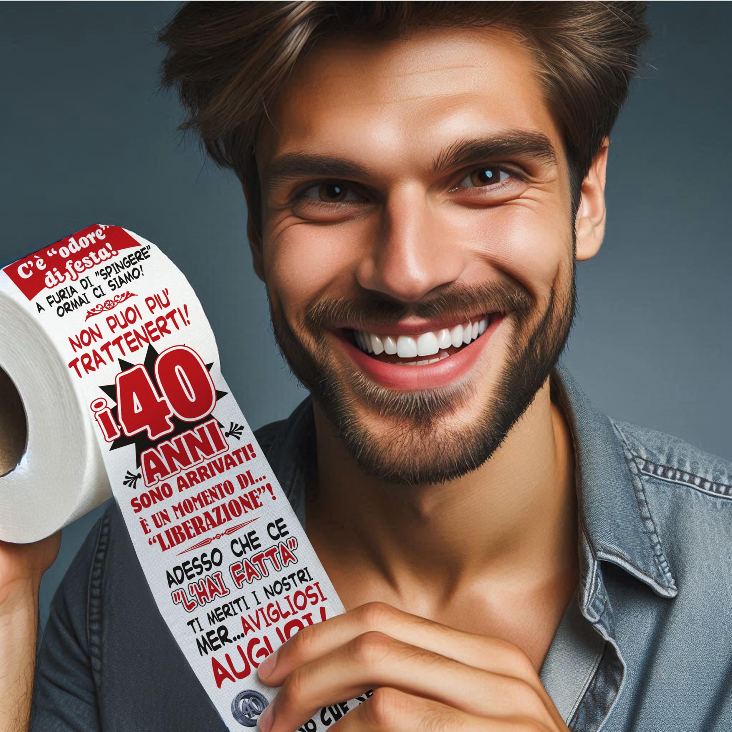 Carta Igienica Divertente 40 Anni – Rotolo Stampato a Colori con Fumetti e Attestato di Compleanno – Gag Regalo Uomo Donna per Festa 40° Compleanno