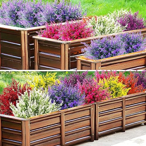 Miniatura 7 de Flores artificiales de lavanda para exteriores, 20 paquetes de flores de plástico sintético resistentes a los rayos UV para exteriores, arbustos
