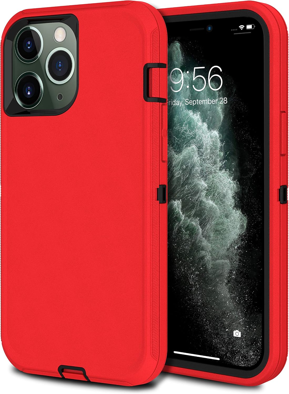 MXX Heavy Duty Protective Case Compatible with iPhone 12 Mini [No Built in Screen Protector] with [3 Layers] Rugged Rubber Shockproof Protection Cover Compatible with iPhone 12 Mini (Red/Black)