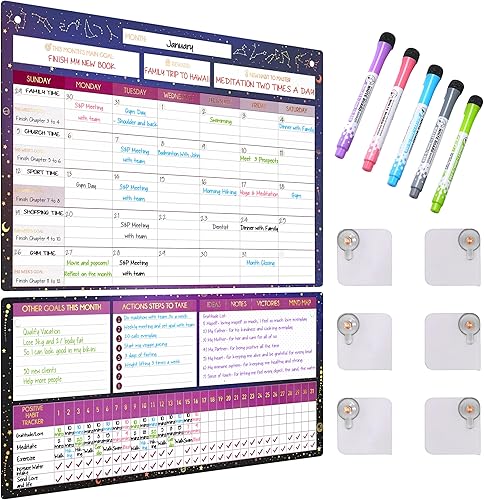 Calendario magnético de borrado en seco de la ley de atracción para refrigerador o pared. Dos grandes pizarras magnéticas de borrado en seco de 10.5