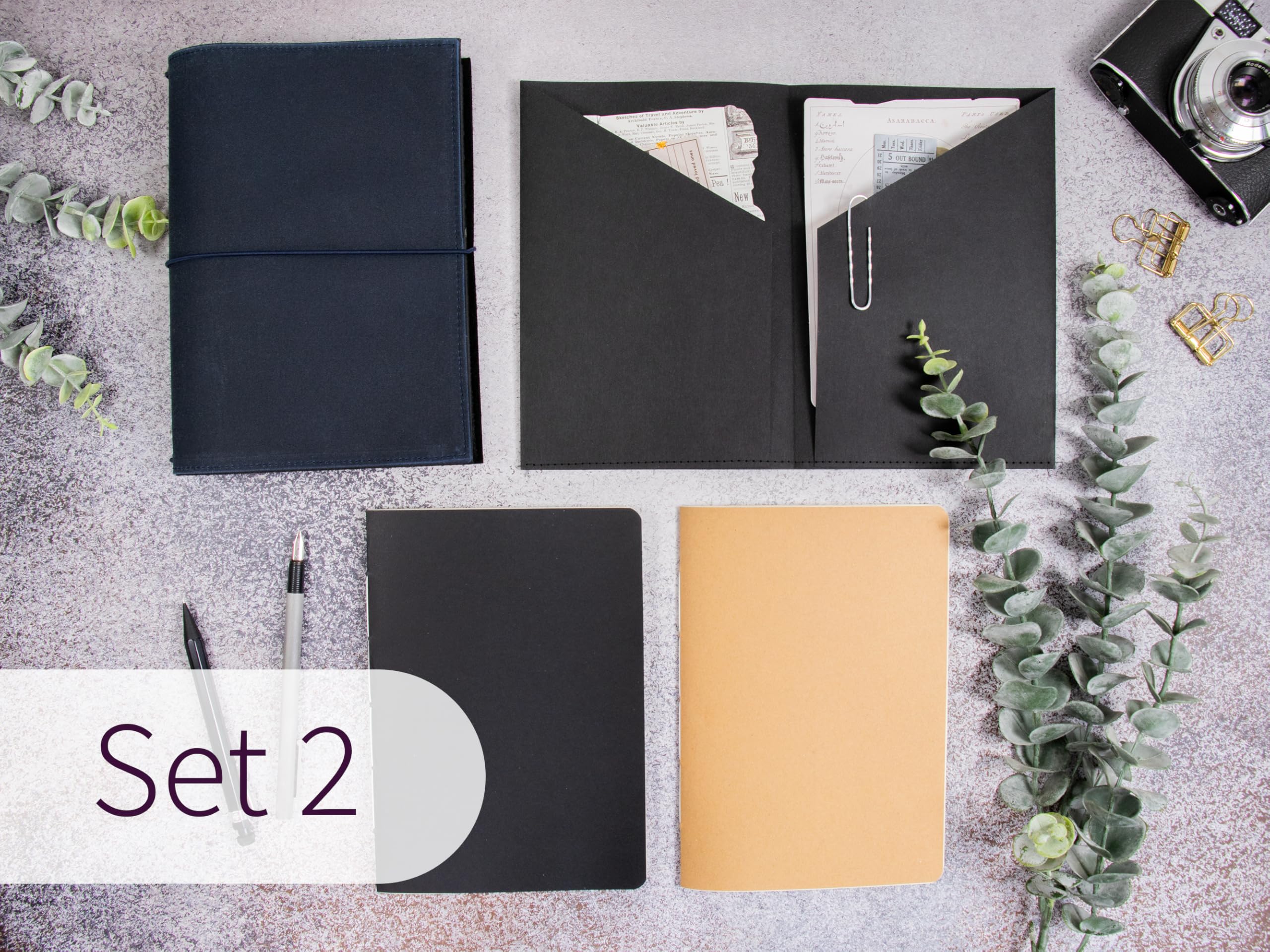 Travelers Notebook, blueberry, – verschiedene Größen, nachfüllbar – Handmade Journal aus waxed Canvas, Platz für 2 Hefte, optional mit Notizheften, dots oder blanko, undatiert