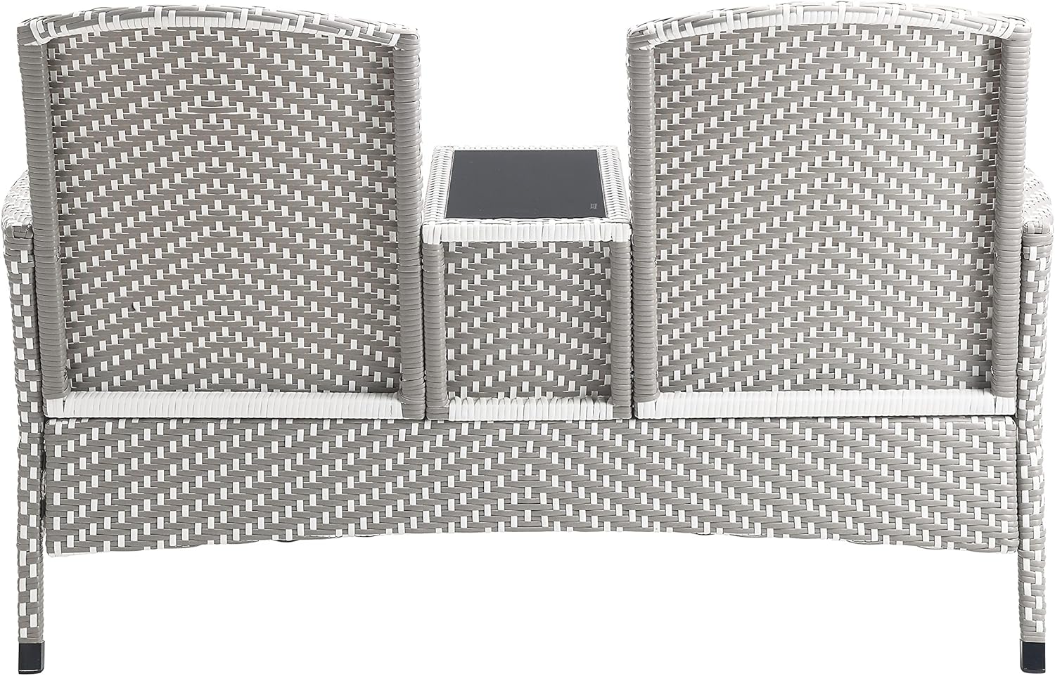 Furniture of America Newburgh 2-Piece Coastal Aluminum, Rattan Loveseat, Built-in Coffee Table and Storage Bench Set for Patio Outdoor, Backyard, Poolside, Light Gray