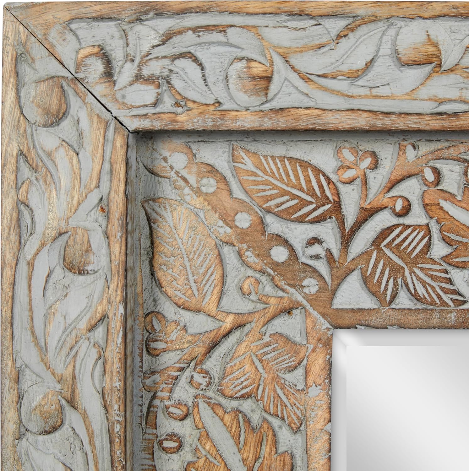 Deco 79 Wood Floral Handmade Room Wall Mirror Intricately Carved Entryway Mirror, Wall Mounted Mirror 36" x 3" x 48", Gray