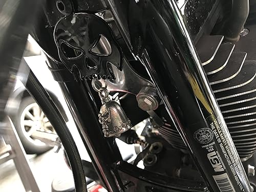 Miniatura 5 de Kustom Cycle Parts - Colgador universal con forma de calavera, color negro brillante con campana - Perno y anillo incluidos. Se adapta a todas las