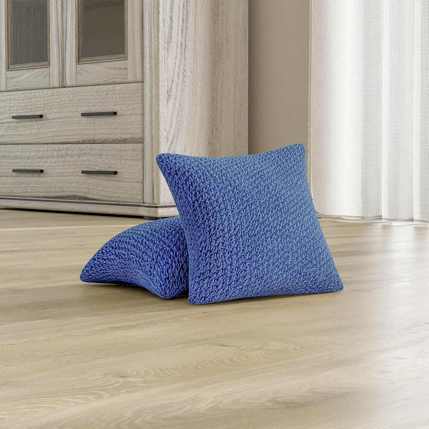 PAULATO BY GA.I.CO. Throw Pillow Cover - 16x16 Pillows Slipcover 2 pcs Set - Soft Polyester Fabric Slipcover - 1-Piece Form Fit Stretch Furniture Protector - Velvet Collection - Blue (16"x16")