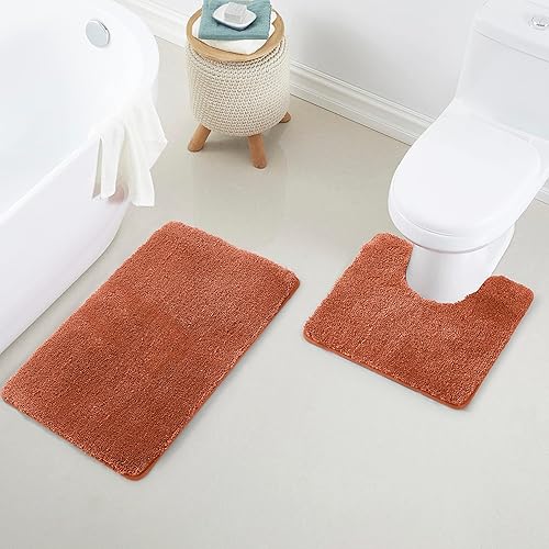 YHF - Juego de 2 alfombras de baño de microfibra gruesa y suave, contorno en forma de U, lavables a máquina, alfombras de baño absorbentes,